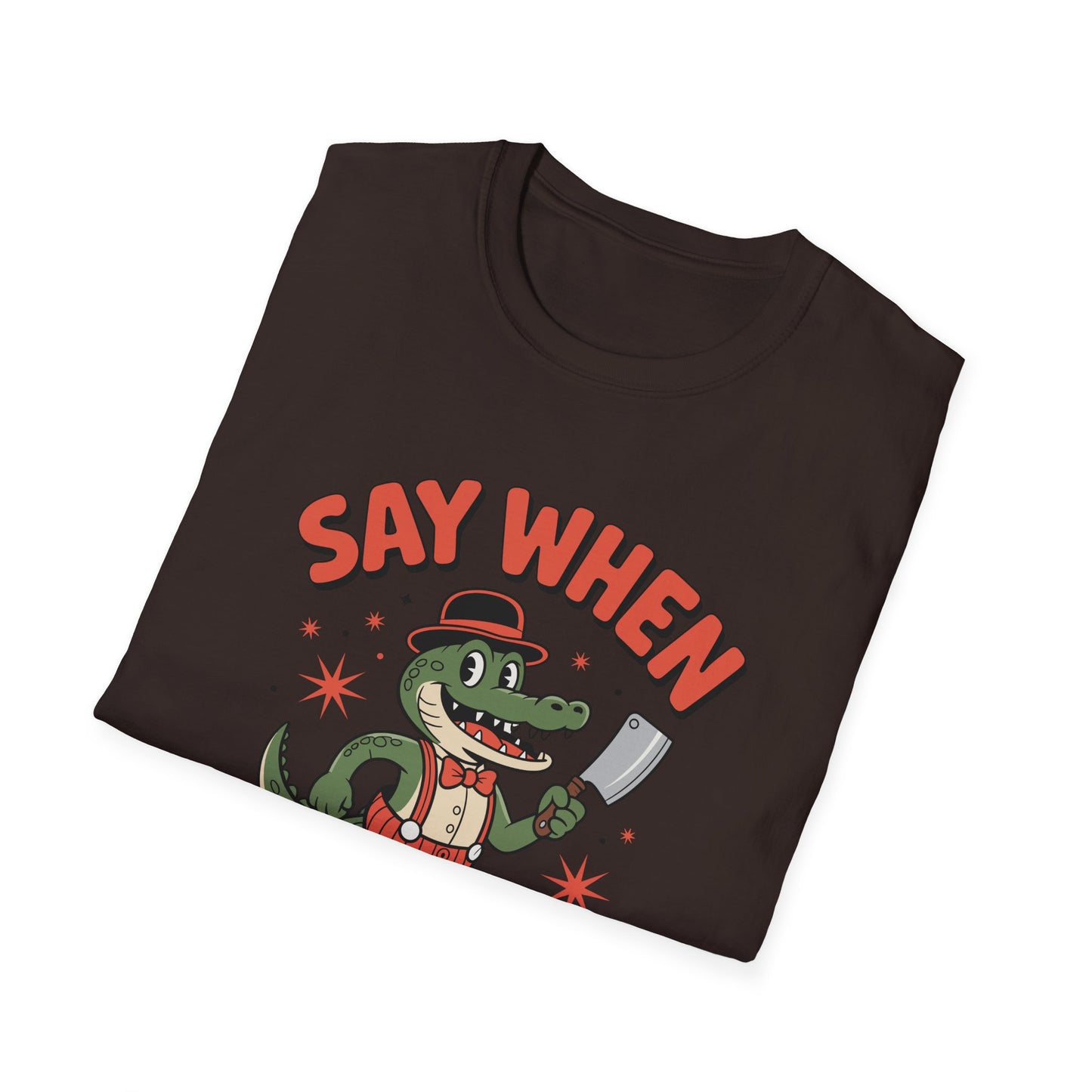 Snappy Joe Say When T-Shirt  Retro Crocodile Cartoon Cleaver Tee