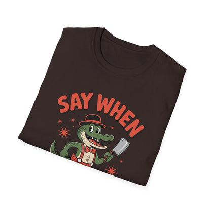 Snappy Joe Say When T-Shirt  Retro Crocodile Cartoon Cleaver Tee