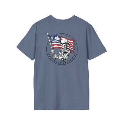 Fortune Favors the Bold Skeleton Flag T-Shirt Stoic Wheel Chest Crest
