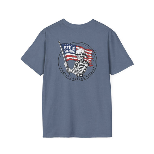 Fortune Favors the Bold Skeleton Flag T-Shirt Stoic Wheel Chest Crest