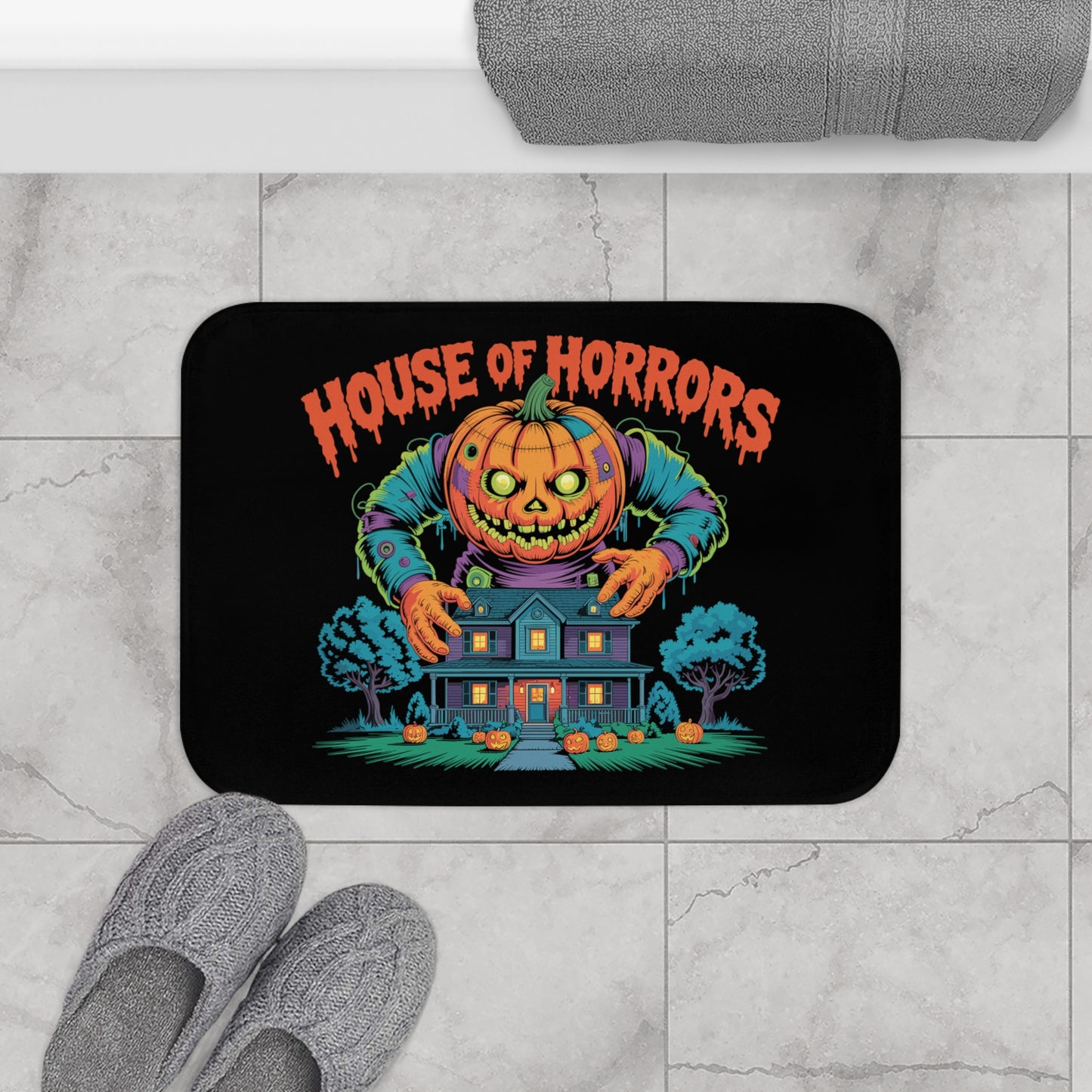 Halloween House of Horrors Decor, Spooky Bathroom Accessory, Fall Decor, Pumpkin House Mat