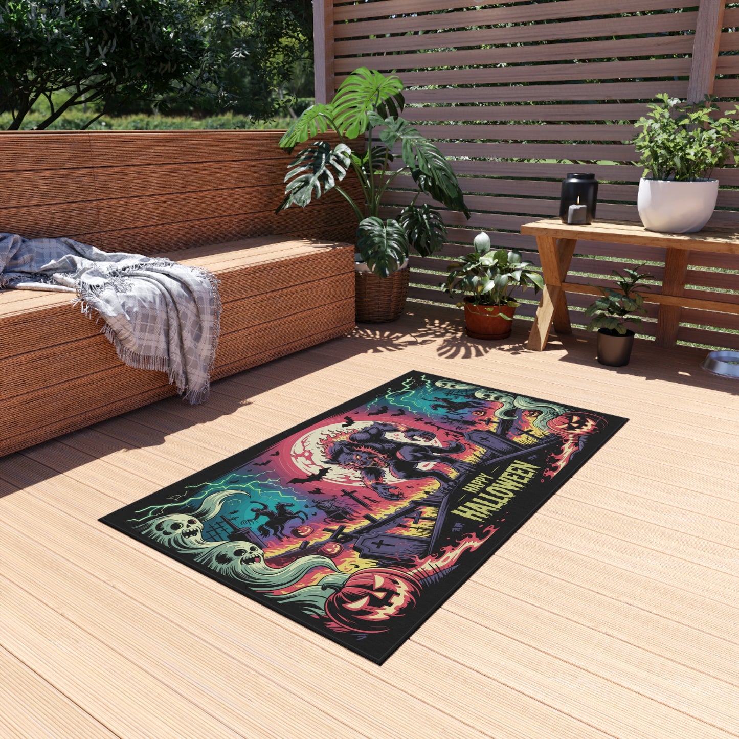 Halloween Outdoor Rug, Spooky Floor Mat, Werewolf Decor, Seasonal Home Accent, Trick or Treat Mat