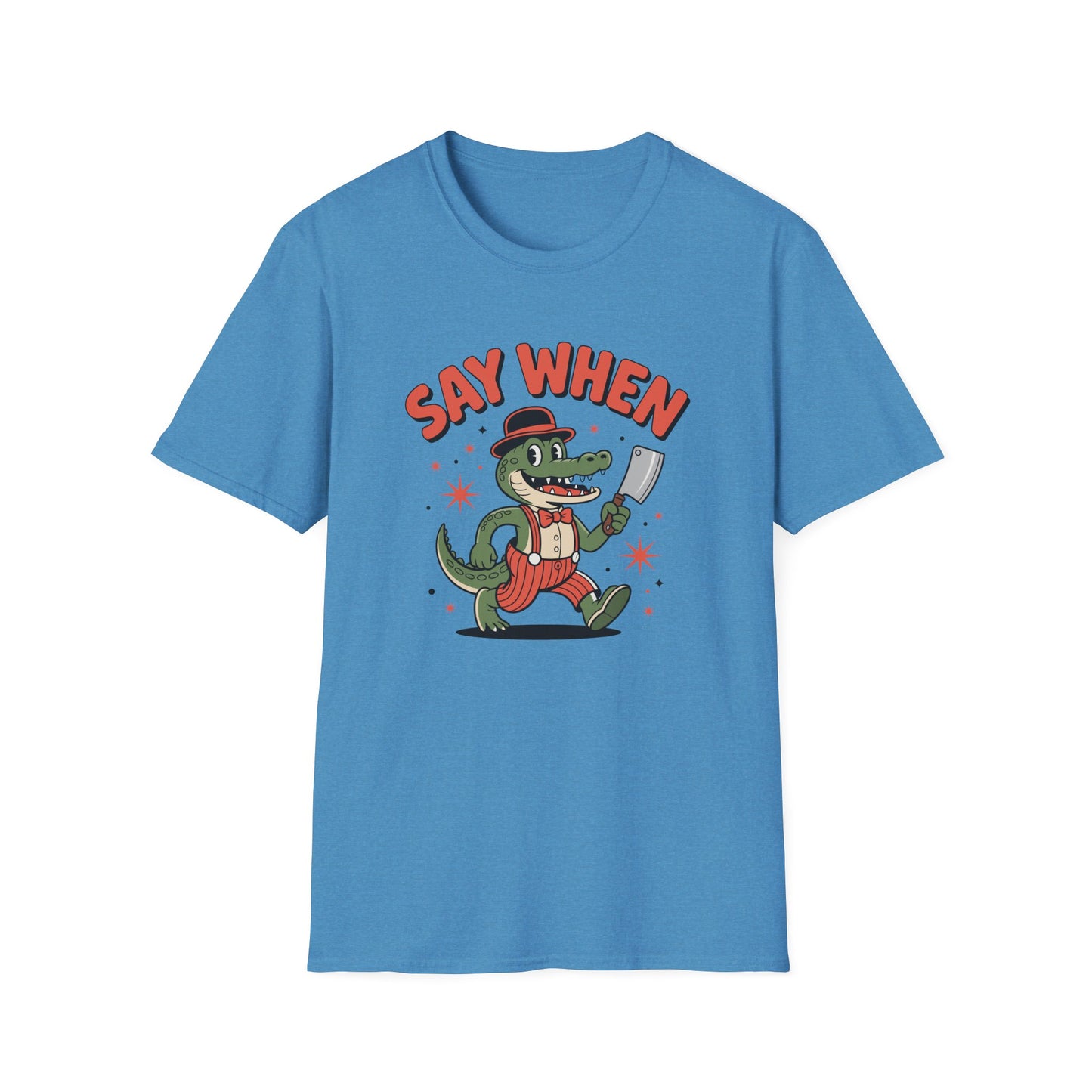Snappy Joe Say When T-Shirt  Retro Crocodile Cartoon Cleaver Tee