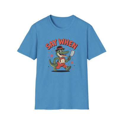 Snappy Joe Say When T-Shirt  Retro Crocodile Cartoon Cleaver Tee