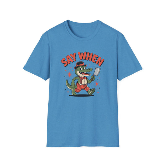 Snappy Joe Say When T-Shirt  Retro Crocodile Cartoon Cleaver Tee