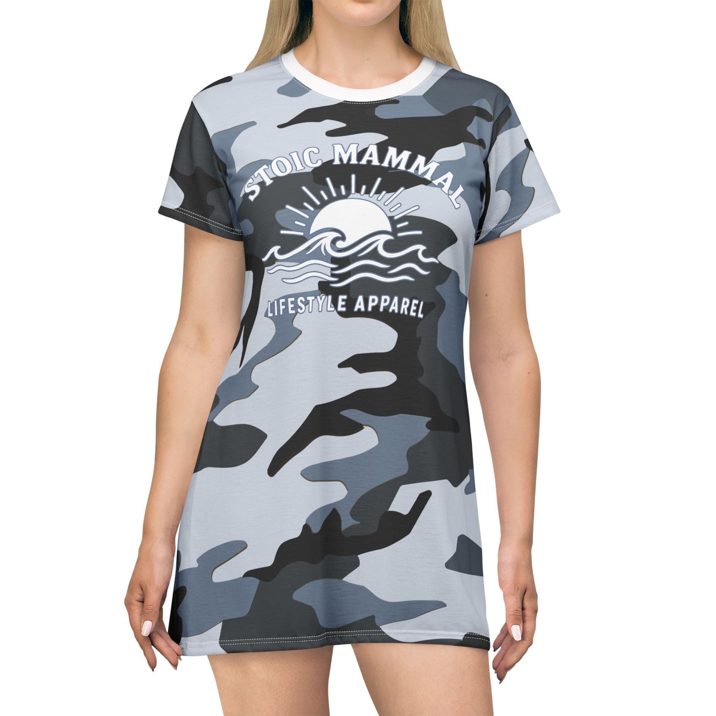 Coastal Shadow Camo T-Shirt Dress – Stoic Mammal Summer Camo for Beach Days & Lake Life