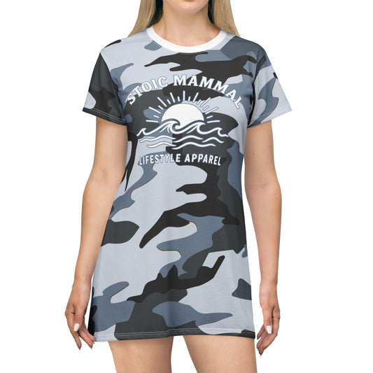 Coastal Shadow Camo T-Shirt Dress – Stoic Mammal Summer Camo for Beach Days & Lake Life