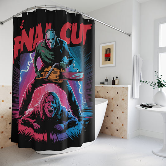 The Final Cut Slasher Long Sleeve Halloween T-Shirt Retro 80s Horror Chainsaw Graphic Tee Halloween Shower Curtain