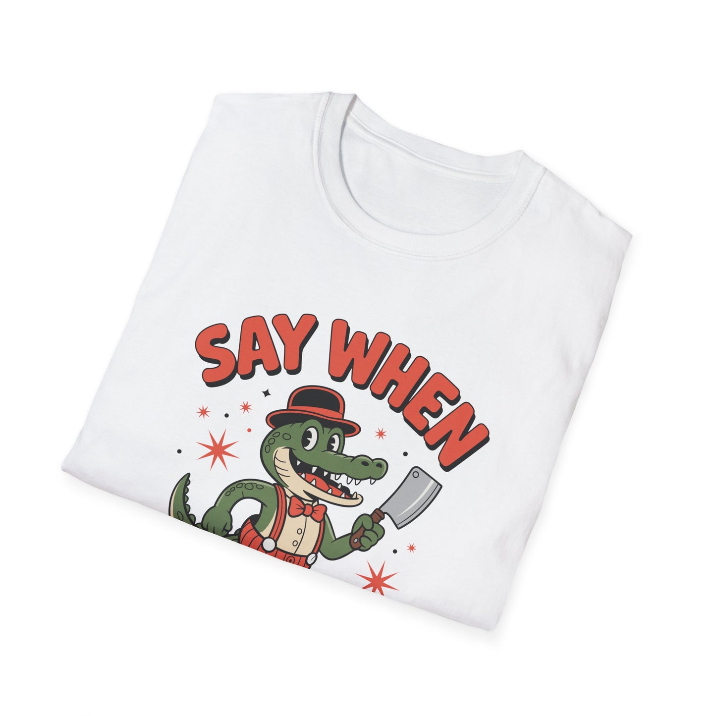 Snappy Joe Say When T-Shirt  Retro Crocodile Cartoon Cleaver Tee