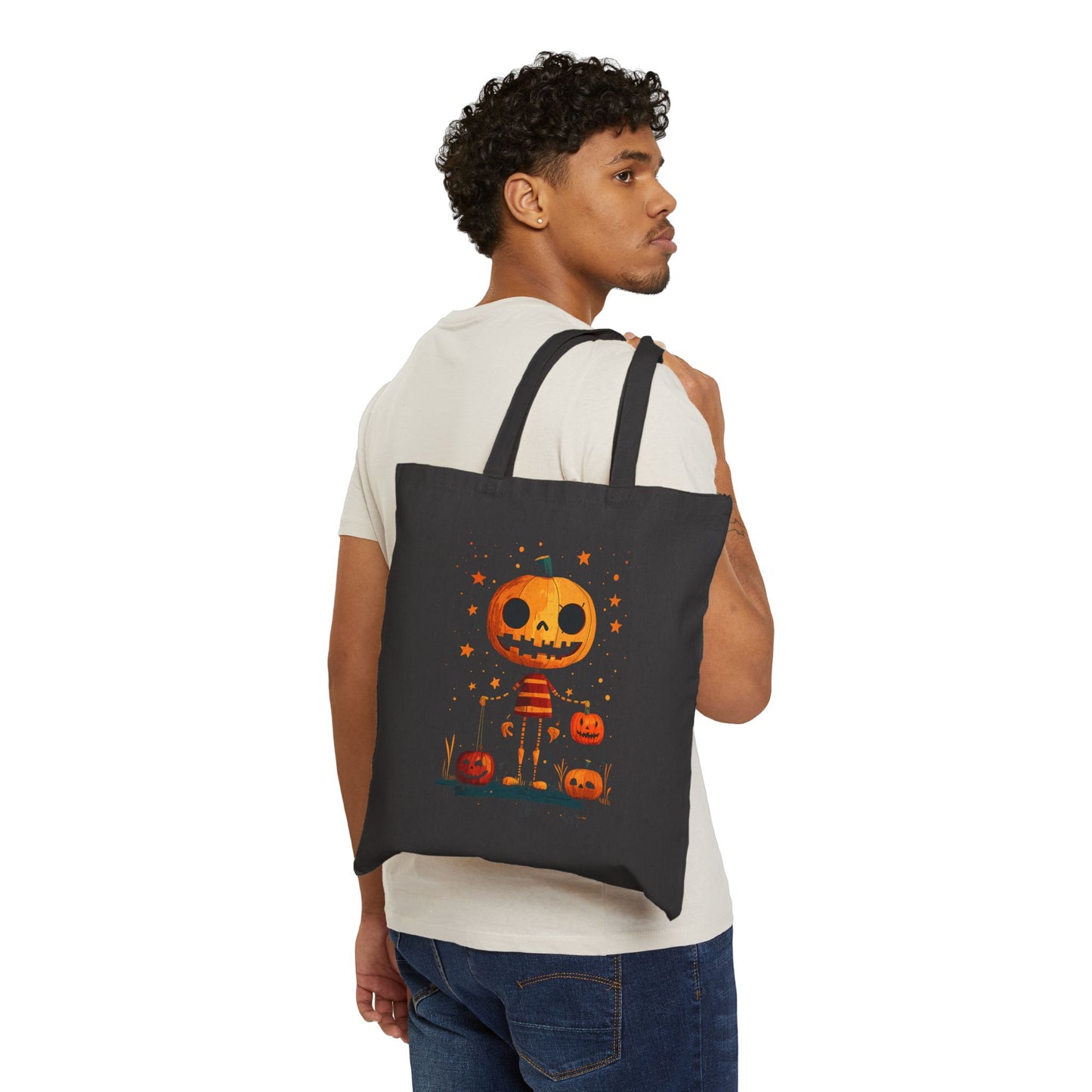 Halloween Pumpkin Head Trick Or Treat Bag Cotton Canvas Tote Bag