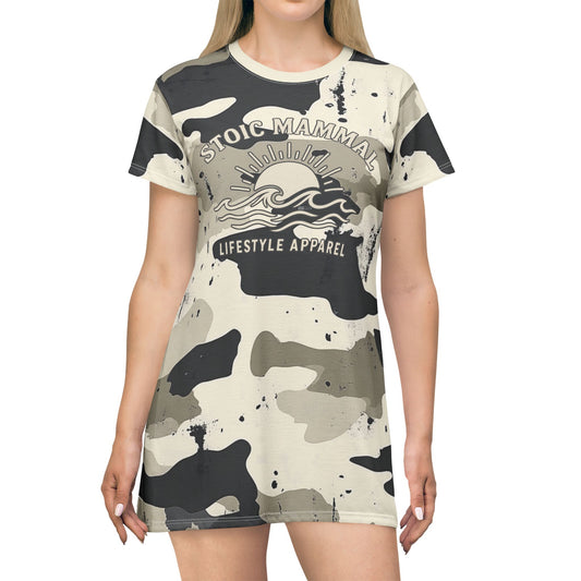 Sunkissed Camo T-Shirt Dress – Stoic Mammal Beachwear for Sunbathing & Summer Relaxation