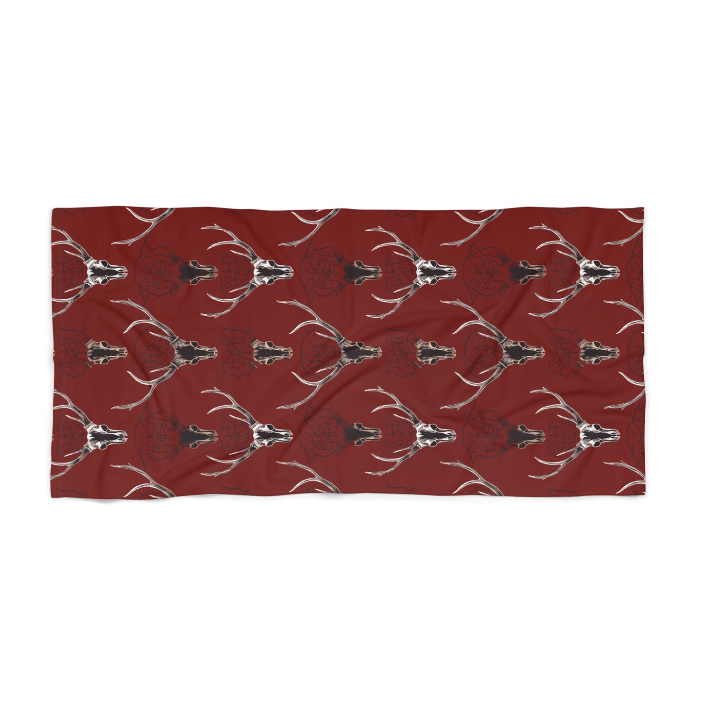 Deer Skull With Antlers Beach Towel Red