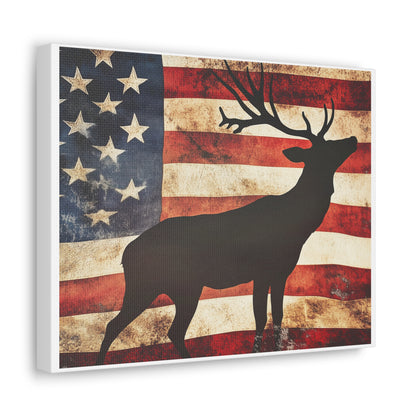 Distressed Vintage American Flag w/ Deer Silhouette Canvas (No Frame)