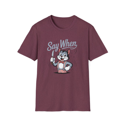 Whisker Jack Say When T-Shirt  Retro Cat Cartoon Knife Tee