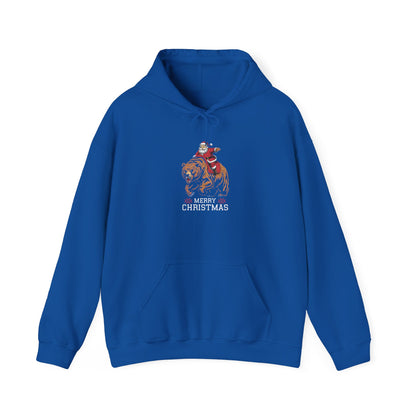 Merry Christmas Santa Riding a Grizzly Bear Unisex Heavy Blend™ Hooded Sweatshirt