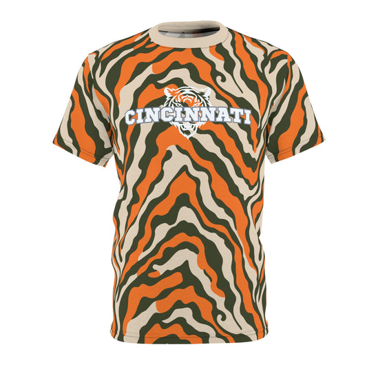 Cincinnati Fan Tiger Stripe Football Khaki Unisex Cut & Sew Tee