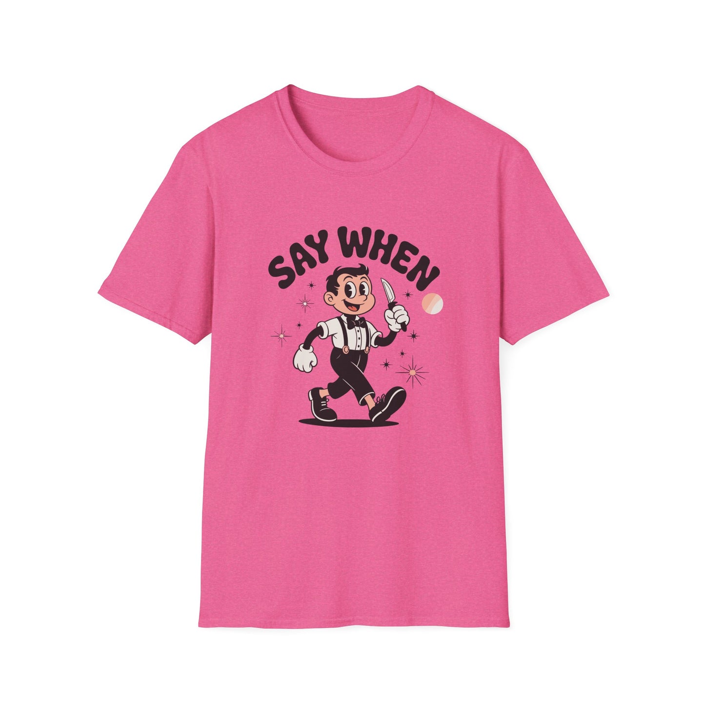 Tiptoe Tony Say When T-Shirt Retro Funny Cartoon Knife Tee