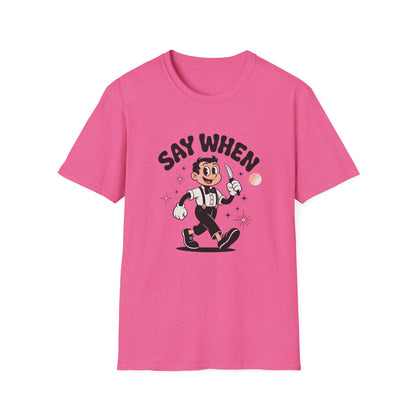 Tiptoe Tony Say When T-Shirt Retro Funny Cartoon Knife Tee