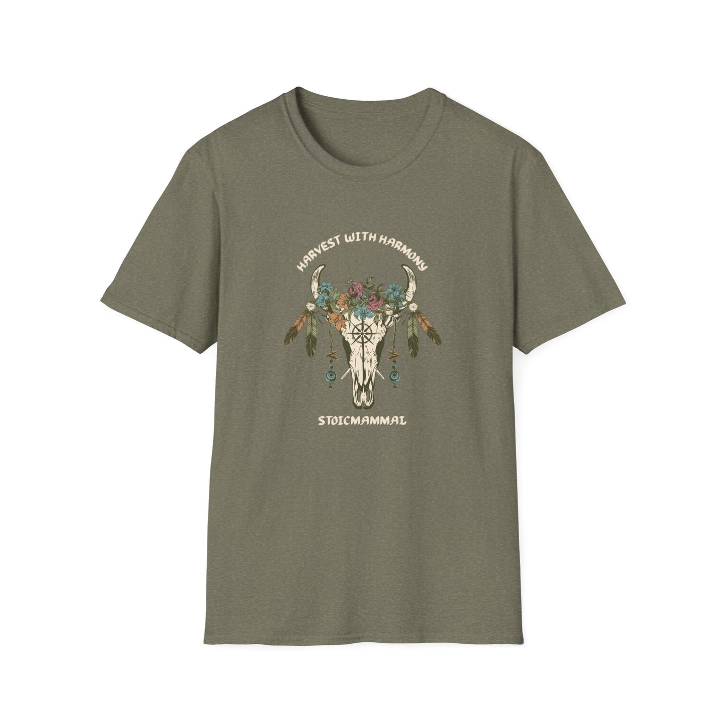 Harvest with Harmony Boho Skull Design T-Shirt