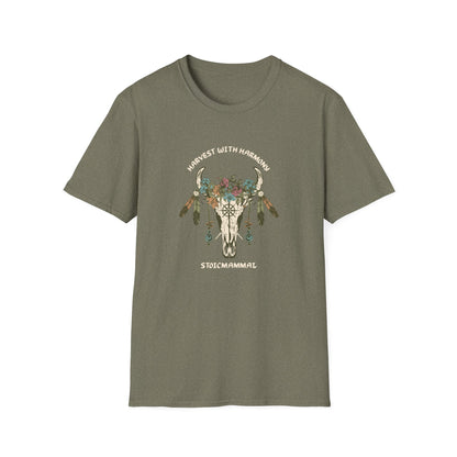 Harvest with Harmony Boho Skull Design T-Shirt