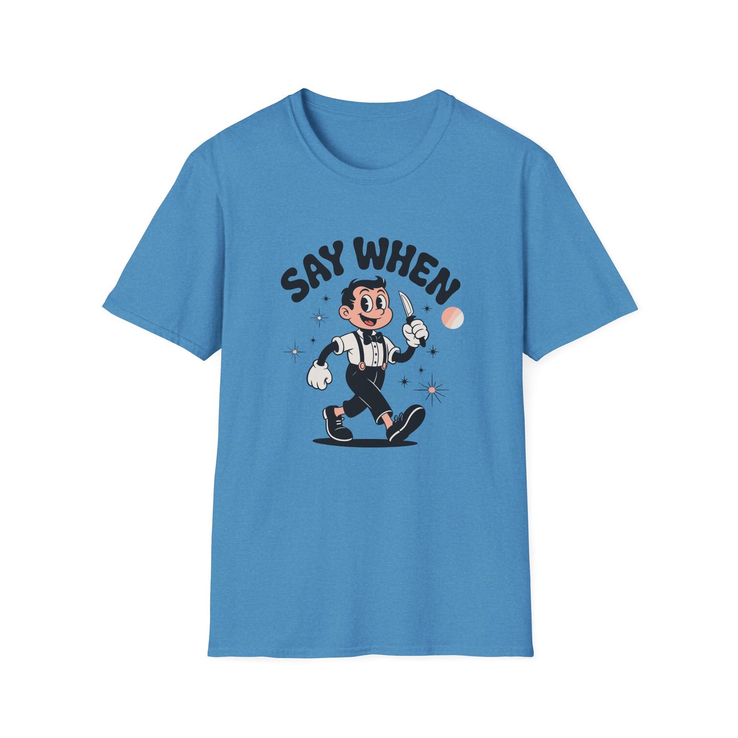 Tiptoe Tony Say When T-Shirt Retro Funny Cartoon Knife Tee
