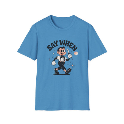 Tiptoe Tony Say When T-Shirt Retro Funny Cartoon Knife Tee