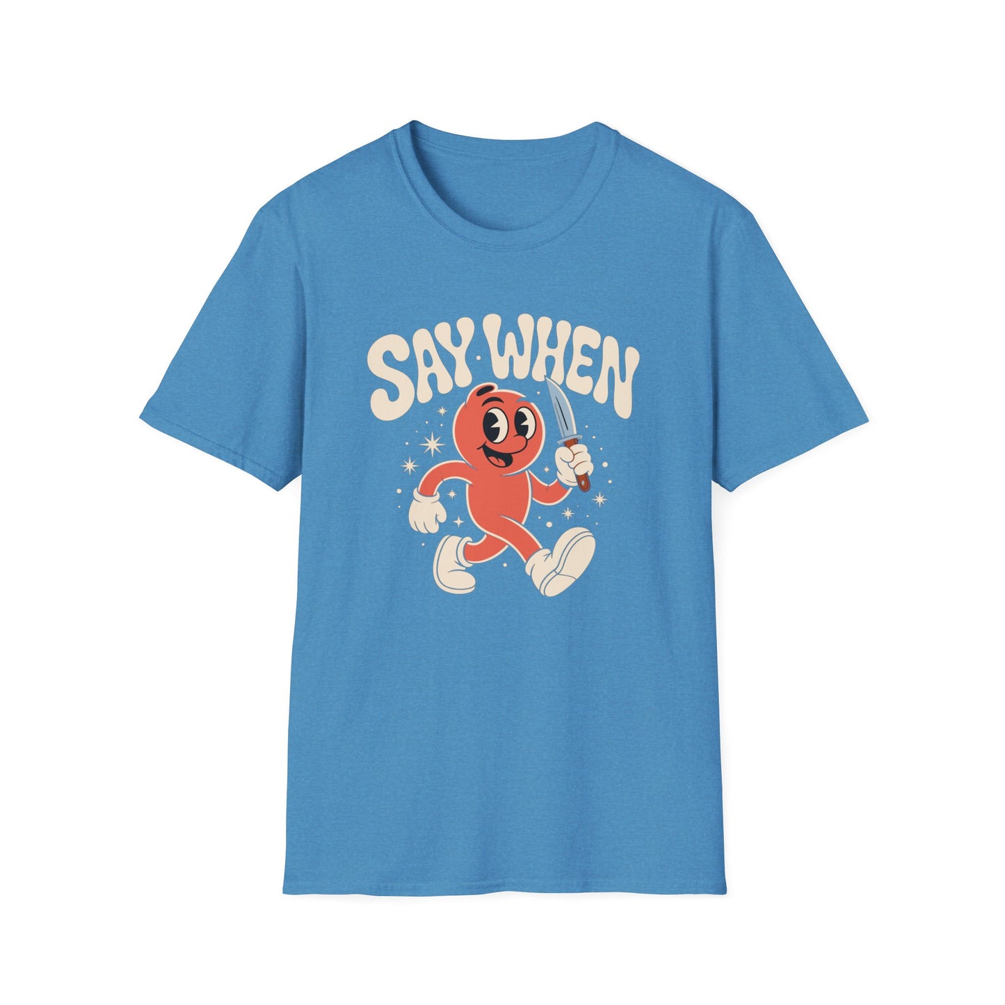 Stabby McPeachface Say When T-Shirt  Funny Retro Cartoon Knife Character