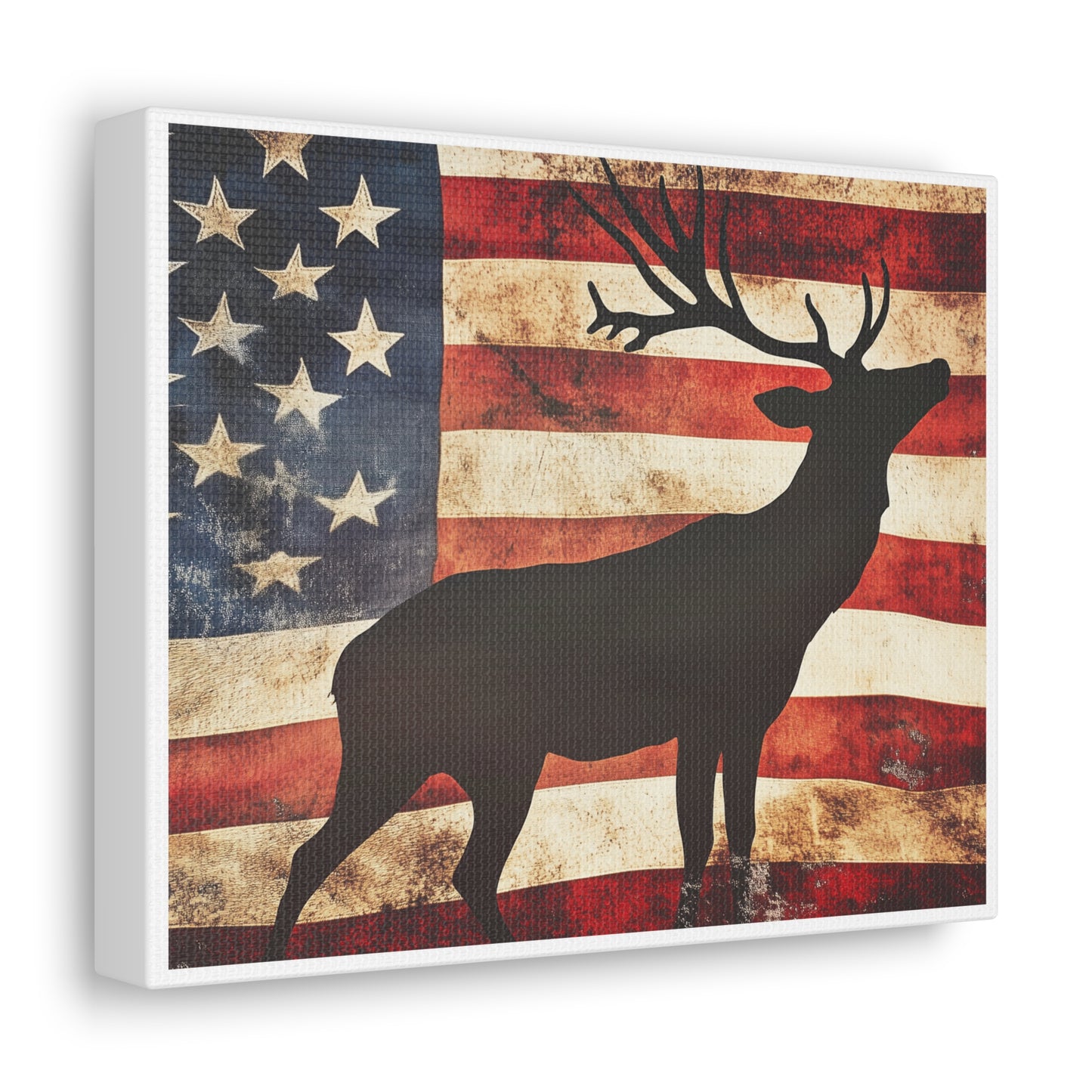 Distressed Vintage American Flag w/ Deer Silhouette Canvas (No Frame)