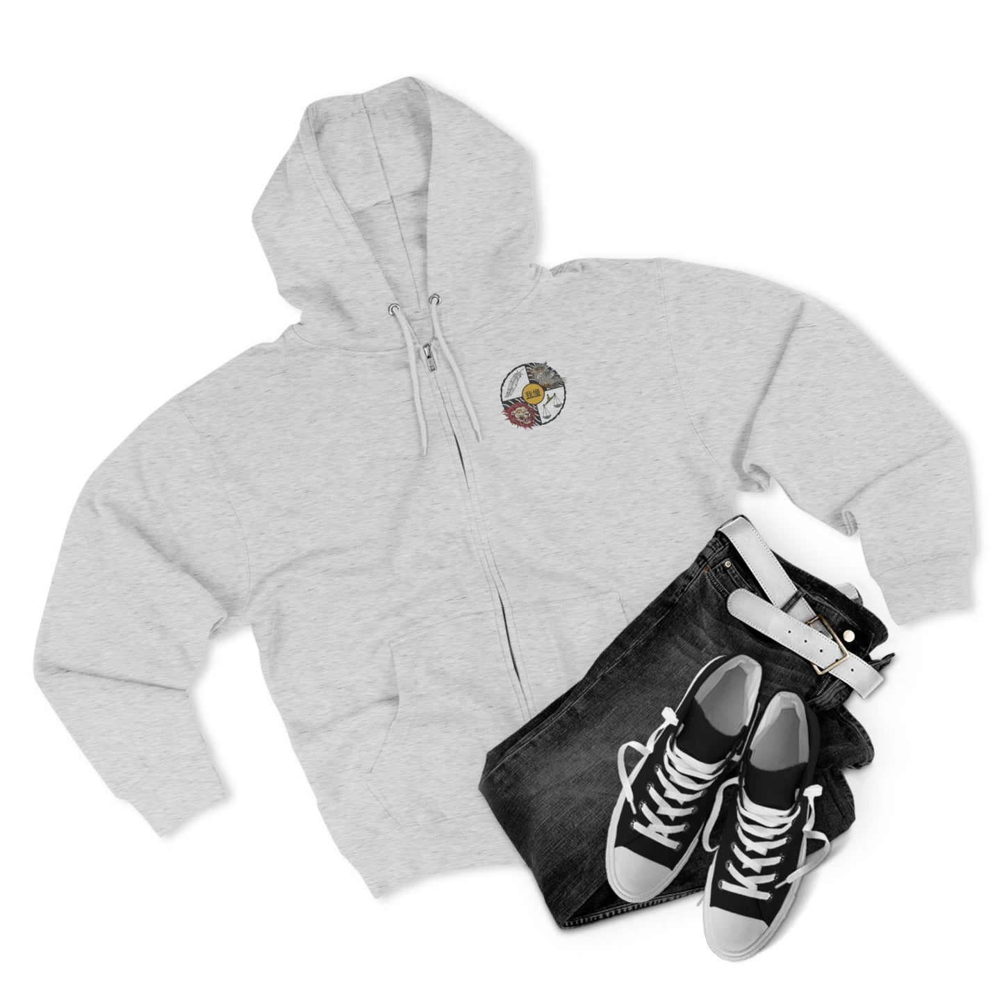 Warrior Spirit Samurai Bear Kanji Japanese Rising Sun Zip Hoodie