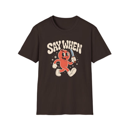 Stabby McPeachface Say When T-Shirt  Funny Retro Cartoon Knife Character