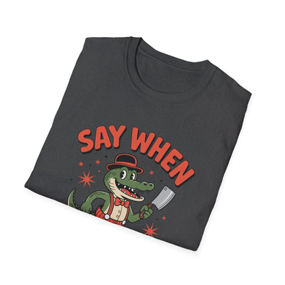 Snappy Joe Say When T-Shirt  Retro Crocodile Cartoon Cleaver Tee