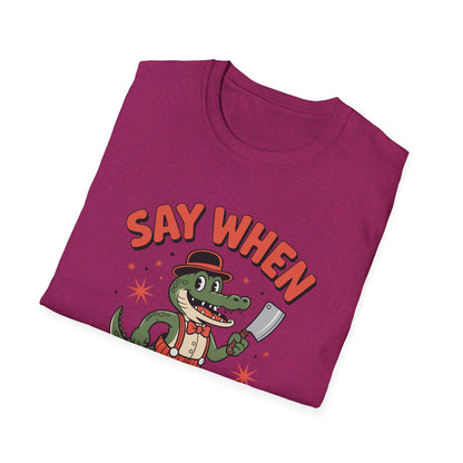 Snappy Joe Say When T-Shirt  Retro Crocodile Cartoon Cleaver Tee