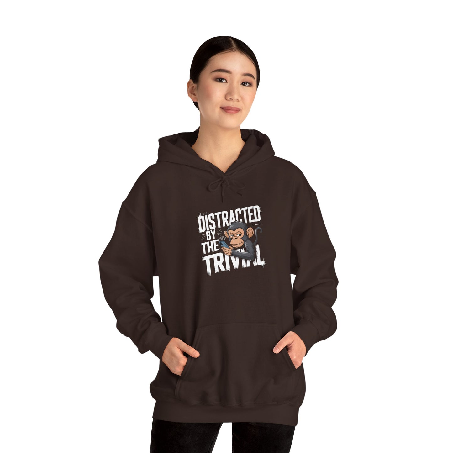 Distracted By The Trivial Monkey On A Cell Phone Unisex Heavy Blend™ Hooded Sweatshirt