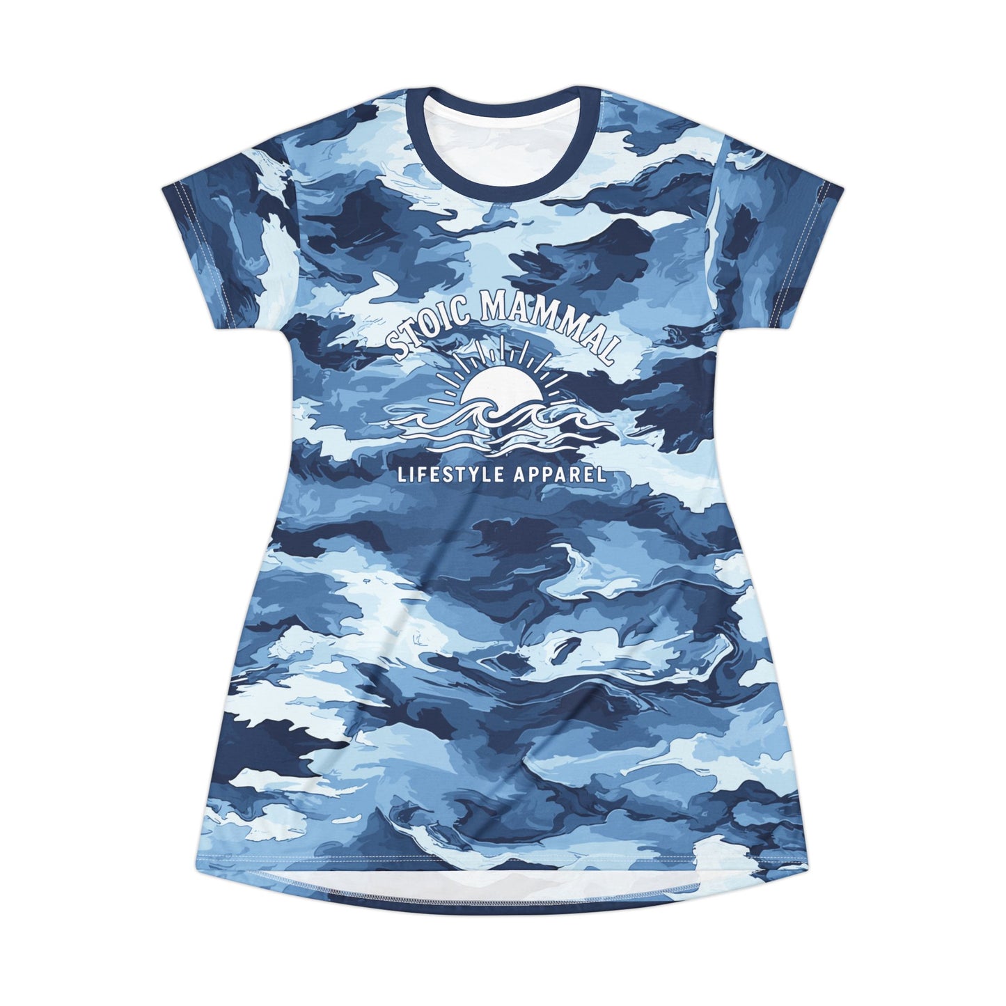 Sun & Surf Stoic Mammal T-Shirt Dress – Nautical Camo for Beach, Boating & Summer Vibes