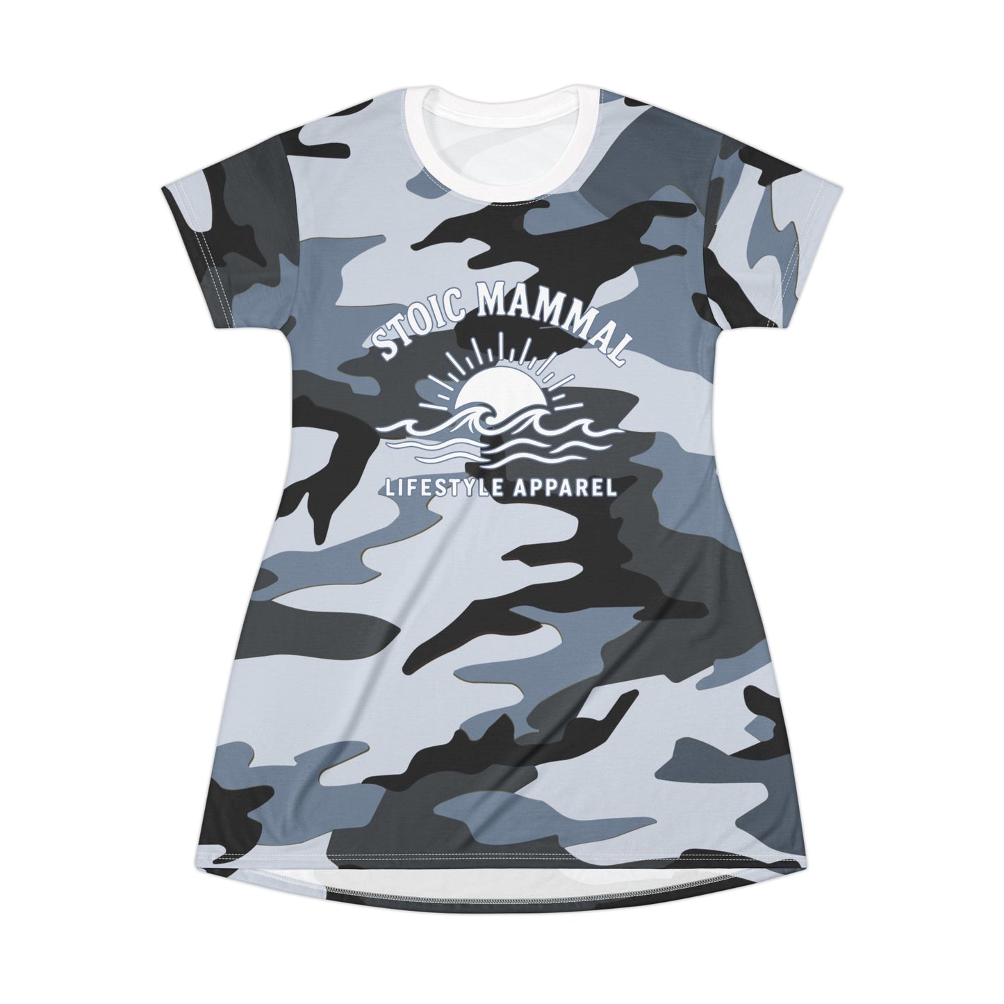 Coastal Shadow Camo T-Shirt Dress – Stoic Mammal Summer Camo for Beach Days & Lake Life