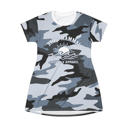 Coastal Shadow Camo T-Shirt Dress – Stoic Mammal Summer Camo for Beach Days & Lake Life