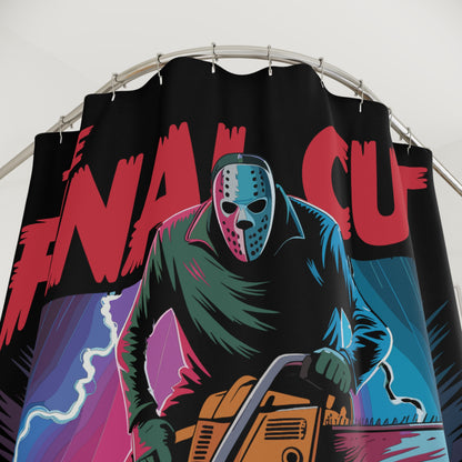 The Final Cut Slasher Long Sleeve Halloween T-Shirt Retro 80s Horror Chainsaw Graphic Tee Halloween Shower Curtain
