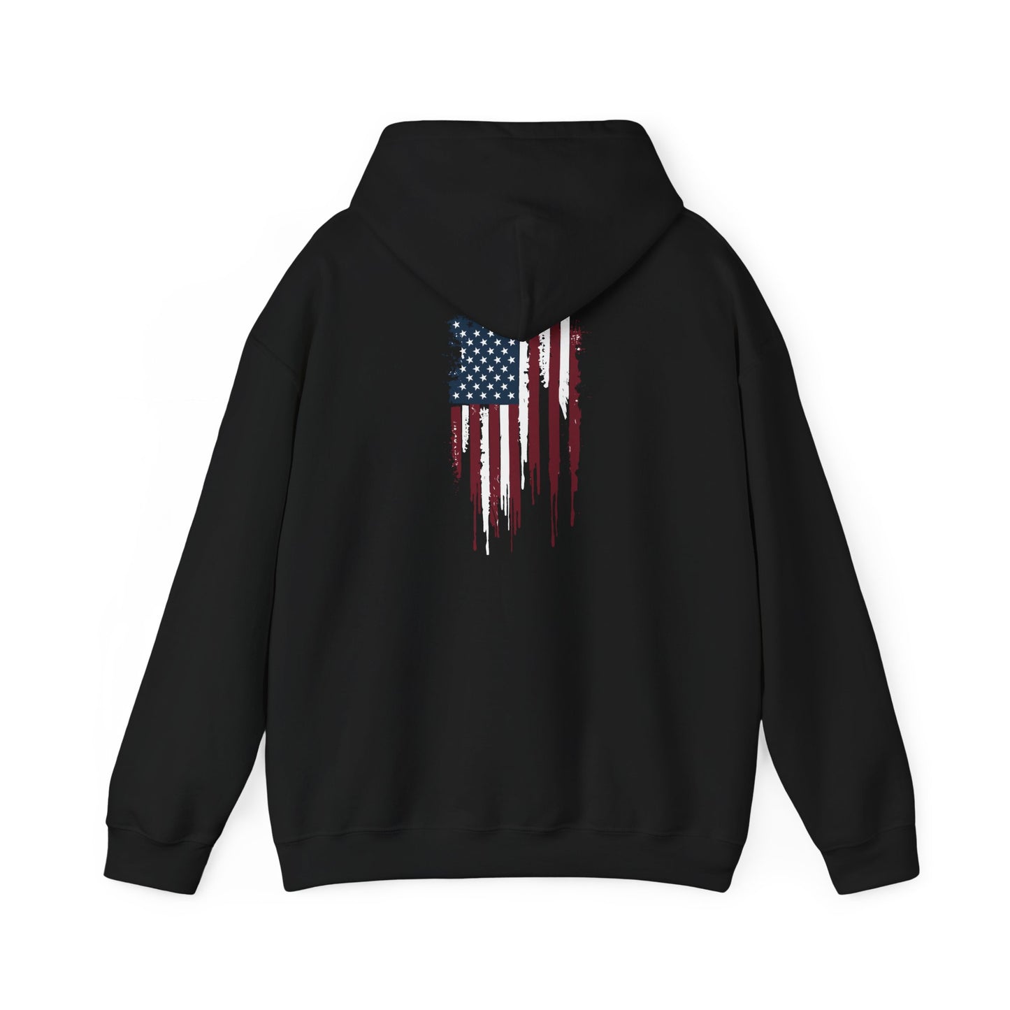 Distressed Grungy American  Back Piece Flag Stoic Mammal Unisex Heavy Blend™ Hooded Sweatshirt