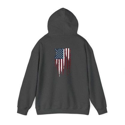 Distressed Grungy American  Back Piece Flag Stoic Mammal Unisex Heavy Blend™ Hooded Sweatshirt