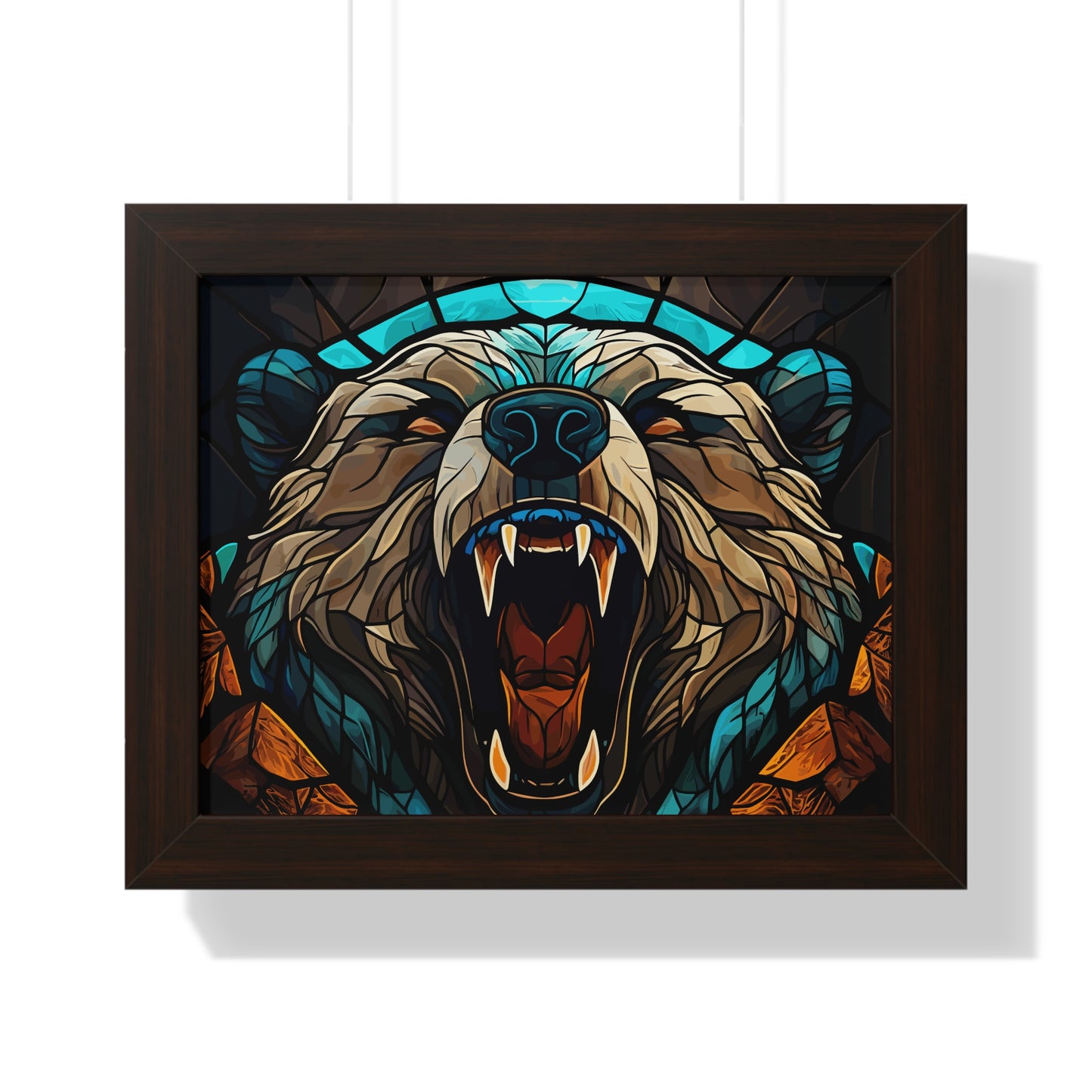 Grizzly Bear Stain Glass Theme Framed Horizontal Poster