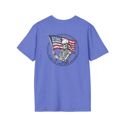 Fortune Favors the Bold Skeleton Flag T-Shirt Stoic Wheel Chest Crest