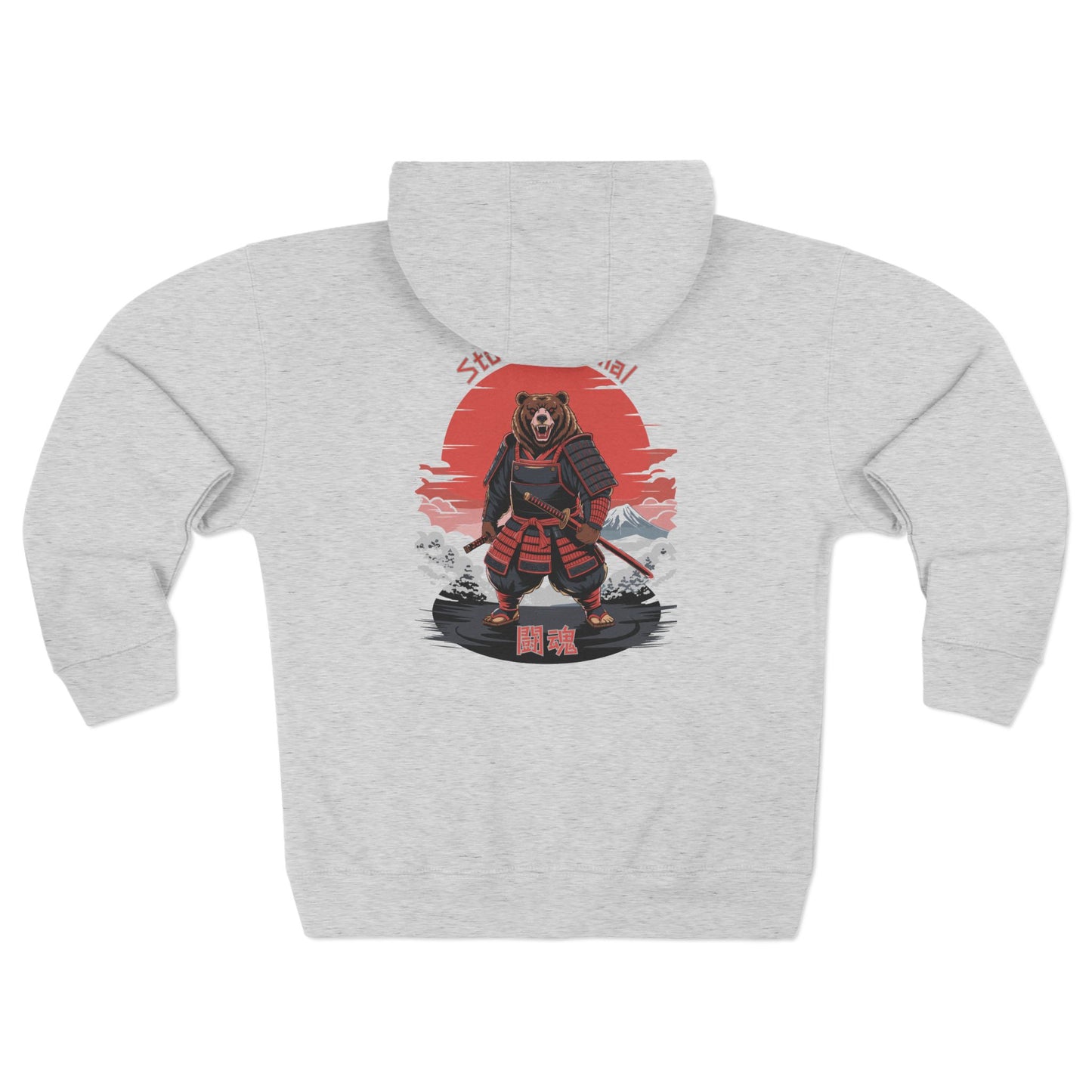Warrior Spirit Samurai Bear Kanji Japanese Rising Sun Zip Hoodie