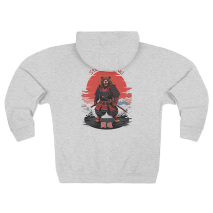 Warrior Spirit Samurai Bear Kanji Japanese Rising Sun Zip Hoodie