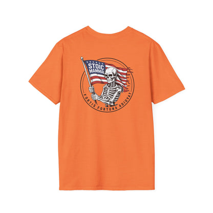 Fortune Favors the Bold Skeleton Flag T-Shirt Stoic Wheel Chest Crest