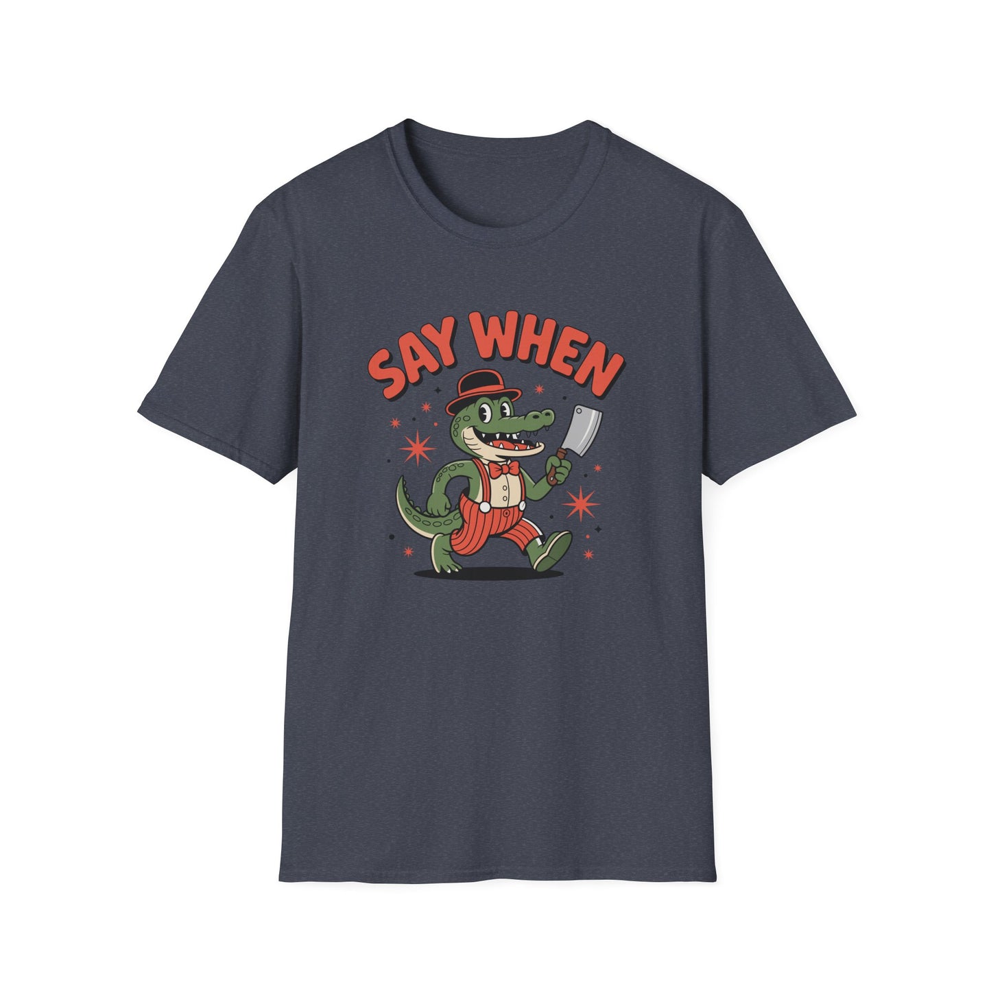 Snappy Joe Say When T-Shirt  Retro Crocodile Cartoon Cleaver Tee