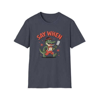Snappy Joe Say When T-Shirt  Retro Crocodile Cartoon Cleaver Tee