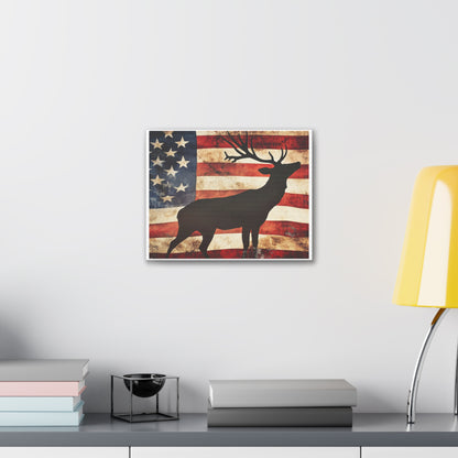 Distressed Vintage American Flag w/ Deer Silhouette Canvas (No Frame)