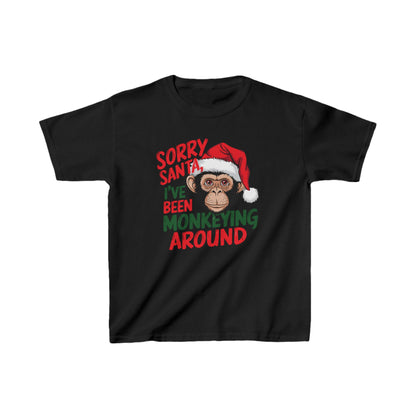 Sorry Santa I've Been Monkeying Around Christmas Kids Heavy Cotton™ Tee