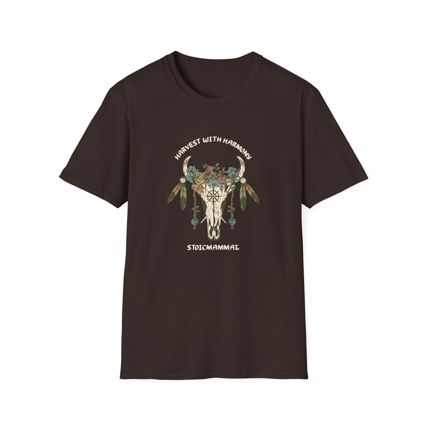 Harvest with Harmony Boho Skull Design T-Shirt