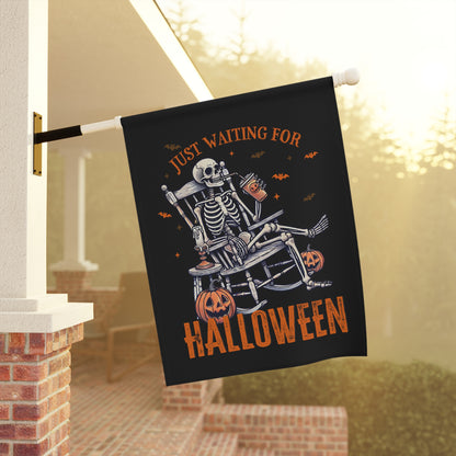 Just Waiting For Halloween Skeleton Rocking Chair Garden & House Banner